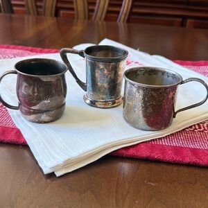 Lot of 3 Vintage Antique silver plated baby child mug cups Rogers King Edward